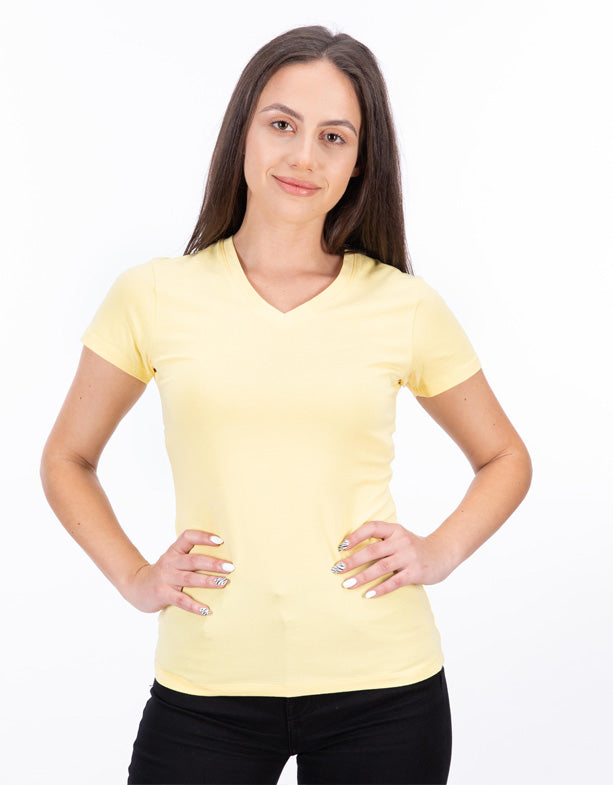 T-shirt col en V en coton pour femme Popcorn-Switcher