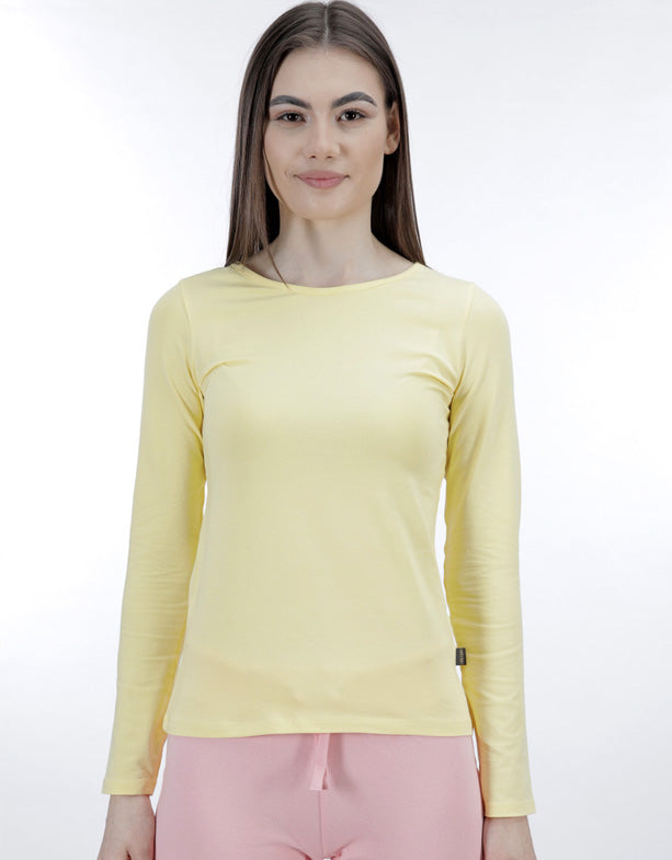T-shirt femme- manches longues- jaune-coton-switcher