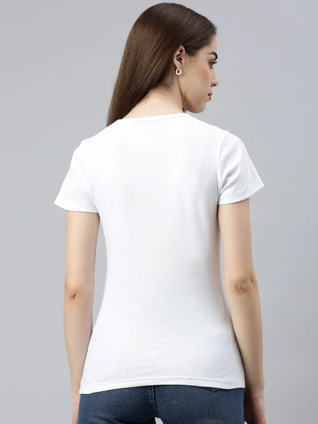 T-shirt Efia Coton Col V Femme Blanc Dos