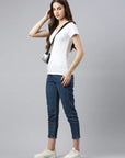 T-shirt col V en coton Efia Femme Blanc Lookshot