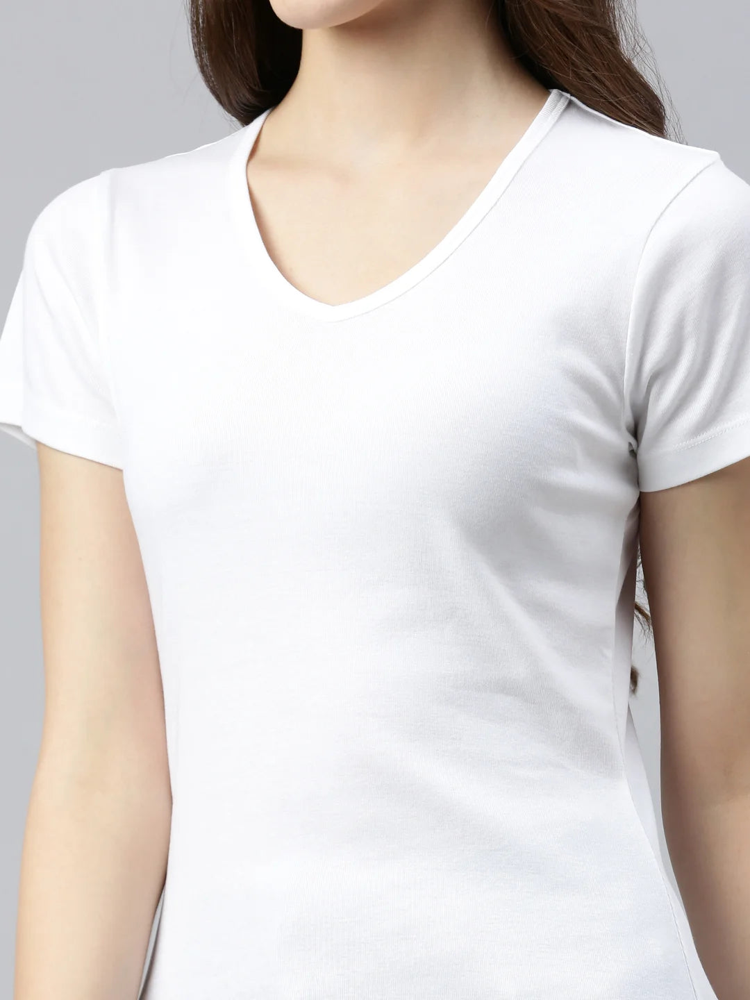 T-shirt col V en coton Efia Femme Blanc Zoom