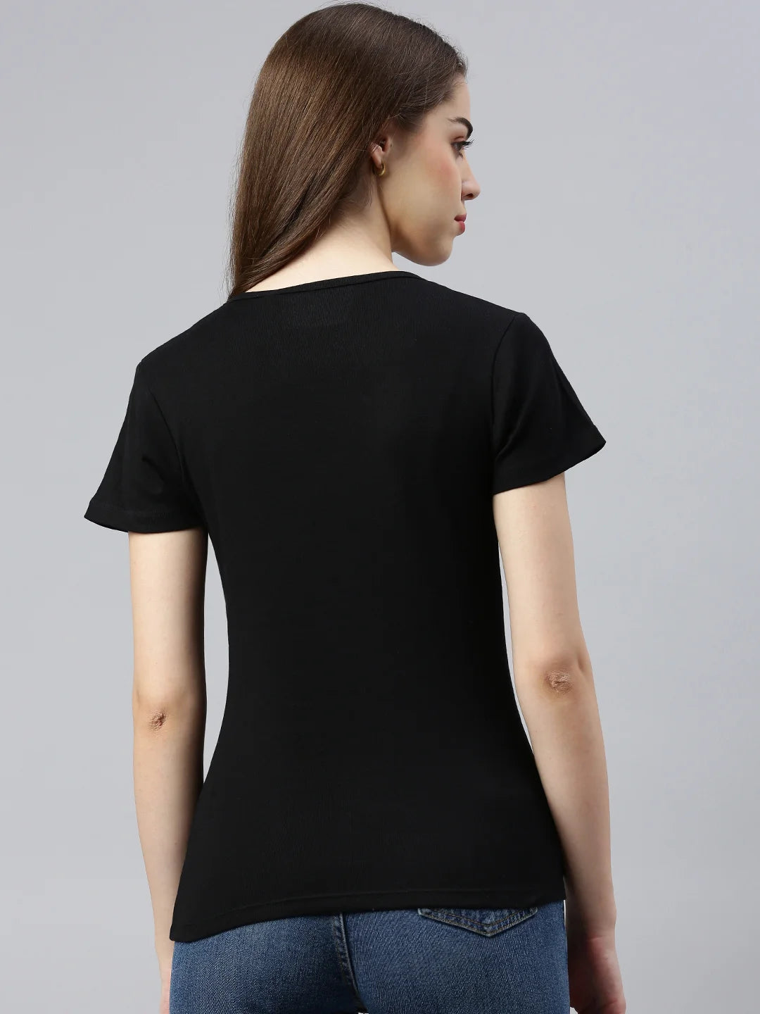 T-shirt Efia Coton Col V Femme Noir Dos