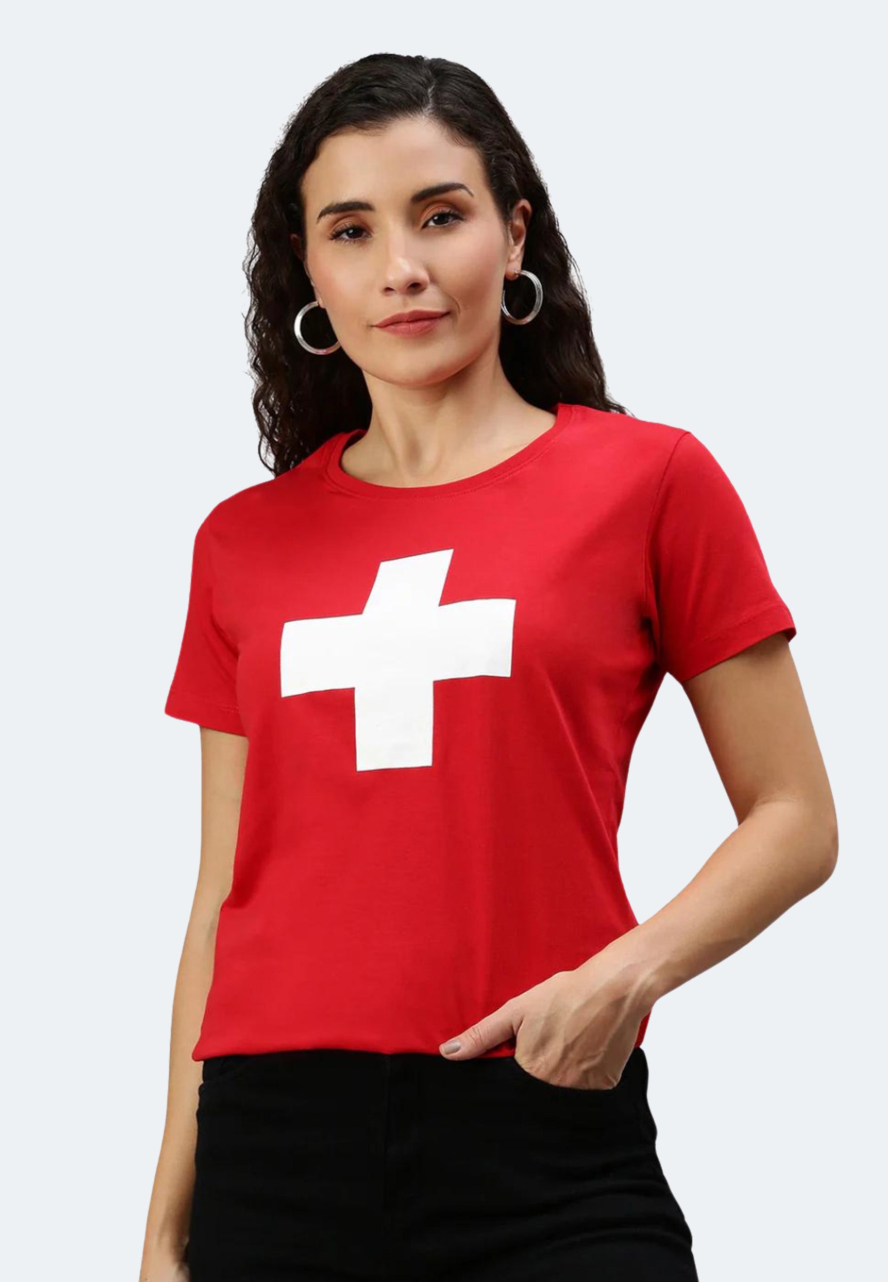 T-shirt Helvetica col V pour femme