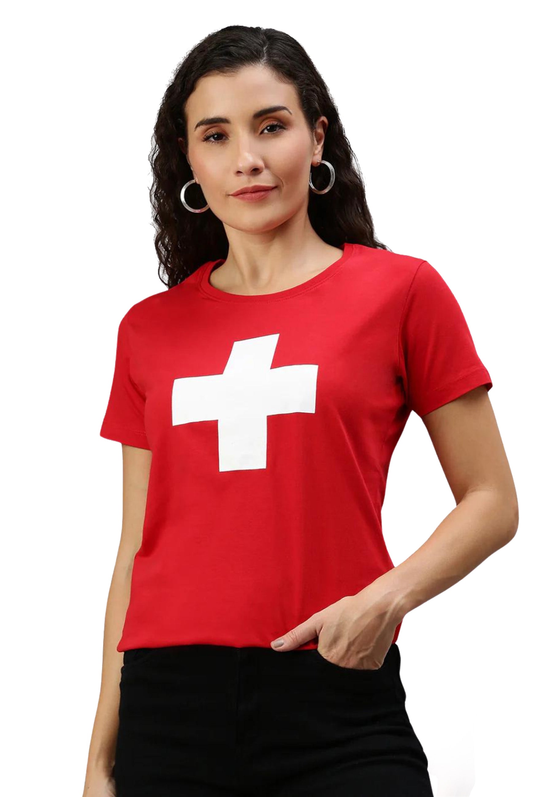 T-shirt Helvetica col V pour femme