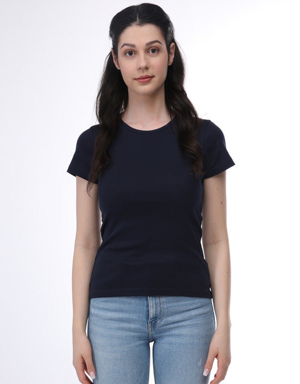 T-Shirt Côtelé Femme Bleu Marine Coton Bio Switcher