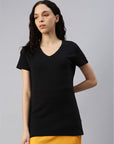 Femme T-shirt col V de Switcher-Noir-Baleine-Coton-Polyester recyclé