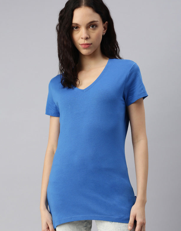 T-shirt col en V pour femme de Switcher-Bleu-Baleine-Coton-Recyclé-Polyester