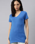 T-shirt col en V pour femme de Switcher-Bleu-Baleine-Coton-Recyclé-Polyester