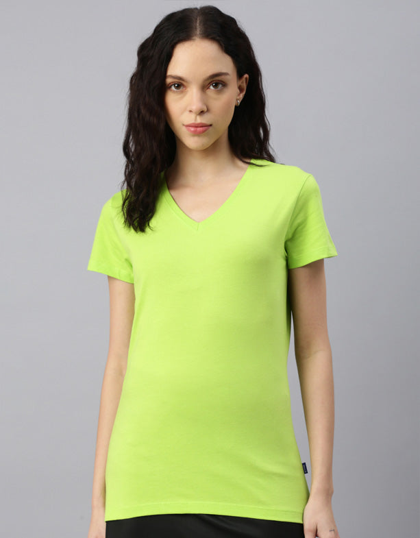 T-shirt femme col en V coton-polyester recyclé vert changeur
