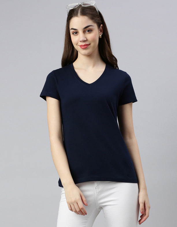 T-shirt col V-Bleu-pour-les-femmes-de-Switcher