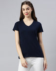 T-shirt col V-Bleu-pour-les-femmes-de-Switcher